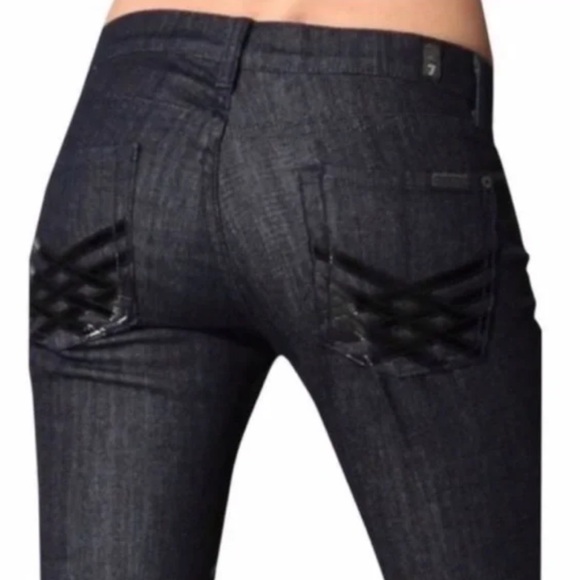 7 For All Mankind Dojo Wide Leg Flare Jeans Size 29 Vintage Y2K Lattice Pockets - Picture 15 of 16